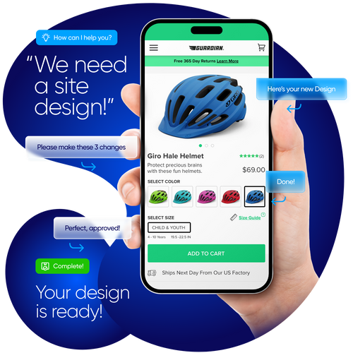 Holding Website Design on iPhone with instructions on how t make the design